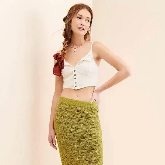 Free People Have My Heart Tank Corset Top Cropped White Lace Button-Up Crop NWT - Picture 16 of 16